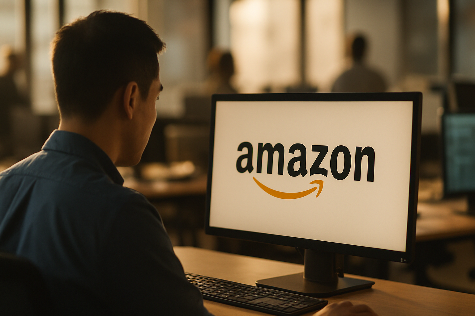 Amazon fulfillment center warehouse employees managing logistics and technology tools